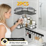 2 Tier No Drilling Bathroom Wall Corner Shelf Rack Shower Caddy Storage Organize