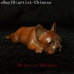 3.3 Inch Old Carving Boxwood Cute Dog French Bulldog Netsuke Desk decoration