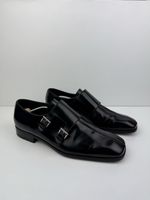 Prada Double Monk Strap Almond-Toe Black Premium Patent Leather Shoes Size 8,5