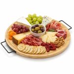 Bamboo Lazy Susan Rotating Serving Platter Grazing Board Turntable w/ Handles