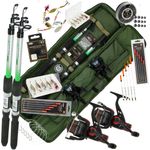 2 x TELESCOPIC FISHING RODS & REELS TRAVEL 6ft 8ft 10ft SET FLOATS HOOKS & MORE