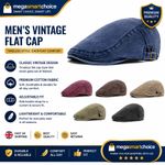 Men Flat Cap Washed Newsboy Gatsby Retro Denim Beret Driving Hat Outdoor Casual