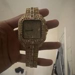 Cartier Santos Square Gold-Tone Diamond Bezel Quartz Date Bracelet Watch