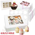 100X Cupcake Boxes for 4, 6, 12 Holes Cup Cakes with Clear Window Removable Tray