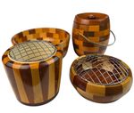 Cambridge Ware Wood Ice Buckets and Bowl Set Vintage Made In England Bundle