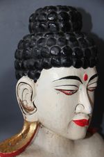 Vintage Indian Painted Buddha  Wooden Head  Bust Statue Figure