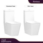 Rimless Close Coupled Toilet Ceramic WC Pan & Soft Close Seats, Cistern - Elena