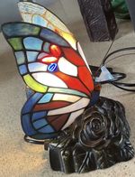 Tiffany Style Glass Butterfly Table Lamp With Jewelled Wings