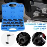 15PCS Crowfoot Wrench Set Metric Crows Foot 8-24mm Flare Nut Wrench Set Tool Kit