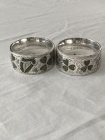 Victorian Pair Sterling Silver Green Hardstone Napkin Rings Irish Shamrock 1900