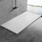 White Shower Tray Slate Effect SMC Slip-Resistance Shower Base 32mm+ Free Waste