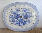 Antique blue and white ironstone drainer, Victorian oval meat drainer, pot stand