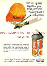 BIRDS EYE Tinned Florida Orange Juice Drink ADVERT Vintage 1967 Print Ad 703/28