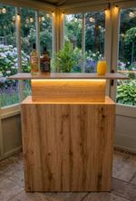 LED Home Bar, Oak Effect Rustic Garden Bar, Man Cave Cocktail Bar