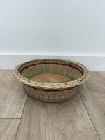 Round Wicker Basket Tray Rustic Rattan Storage Bowl Red Detail Home Decor 29cm