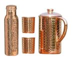 100% Pure Copper Water Pitcher Jug 1500ML Hammered Bottle Tumbler Glass Set Of 4