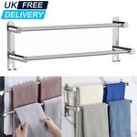 Stainless Steel Single Double Towel Rail Holder Wall Mounted Bathroom Rack Shelf