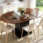 100-140cm Extendable Round Dining Table for 4-6 with Storage Cabinet,Walnut