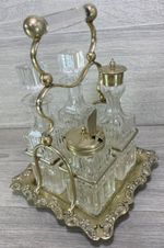 Antique cut crystal cruet set complete epns Brass Victorian crystal handle