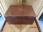 Antique Mahogany campaign writing box with key and secret draws 30cm x 22cm x 16