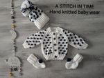 Babies Hand Knitted Jacket Pull On Hat And Bootees Size 0-3 Months