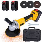 Cordless Angle Grinder Brushless with 2 Battery & Charger & 3*Disc Kit 21V 125mm