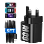 PD 3.0 Charger for Nintendo Switch 2,60W Fast Charging with 5FT USB C Cable