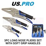 US PRO Tools 3pc Long Nose Locking Plier Pliers Set 4.5-10" Mole Grips Clamps