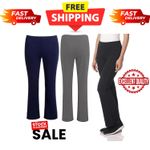 Womens Bootleg Trouser Pull on Pants Bottoms Stretch Ladies Soft Ribbed Trouser