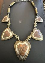 Vintage Graduated Heart Necklace Mixed Metal Copper Brass Silver Tone Bead