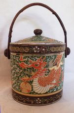 Vintage Japanese Porcelain Biscuit Barrel: Dragon on a Green Ground