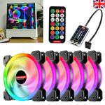 5 Pack Desktop RGB Fans PC 120mm LED Cooling Fans with Remote and Controller UK