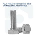 M10 x 18MM SET SCREWS HEX HEAD FULLY THREADED BOLT STAINLESS STEEL A2 - DIN 933