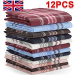 12PCS Men's Handkerchiefs Large Cotton Hankies Premium Soft Gents Hankies UK