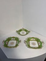 Antique Set of 3 Coalport Apple Green Dessert Dishes Floral Gold Gilt Serving