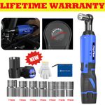 3/8'' 420Nm Electric Cordless Right Ratchet 90°Angle Wrench Power 2 Battery DIY