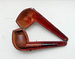 Vintage Wooden Smoking Pipe in BBB Leather Case