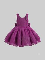Purple Beaded Princess Ball Dress, Sleeveless, 1-2 Years