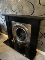 Fireplace Set, inc Gas Fire, Stone Surround, Black Plinth, Cast Iron Back, Grate