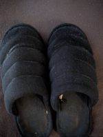 Womens Black Slip-On Slippers UK 6 Closed Toe Fabric Upper Flat