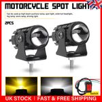 2X LED Motorcycle Headlight Spot Lights Driving Auxiliary Fog Lamps White Yellow