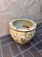 Chinese Large Porcelain Koi Fish Floral Bowl Planter Pot Vase 14.5” Wide
