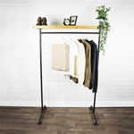 Industrial Free Standing Clothing Rail & Solid Wooden Shelf Raw Steel Pipe!