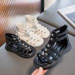 Girls Roma Sandals Rivet Strappy Kids Summer Holiday Beach Princess Shoes Size