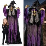 Halloween Cackling Witch Animatronic Fun Spooky Prop 5ft Light-Up Eyes Purple