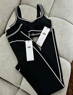 ALO Black/White 2pc Sports Bra & Leggings Set Size S V-Neck 28in Stretch