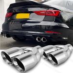 Dual 2.5" to 3.5" Quad Exhaust Tips Polished Stainless Steel For Audi S3 S4 S5