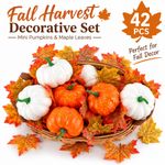 42 Pcs Fall Decor Set Mini Pumpkins and Maple Leaves Autumn Harvest Decor UK