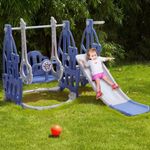 Blue PE Material 3 in 1 Children Slide Swing Basketball 3-6 Years Old