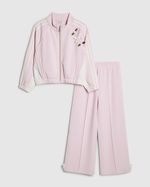River Island Girls Tracksuit Set Pink Rosette Striped 2 Piece Long Sleeve
